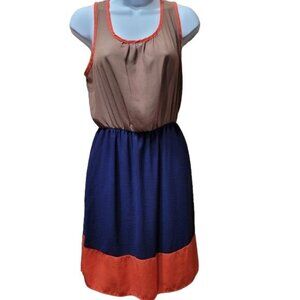 About Stylez Womens Medium Sleeveless Color Block Dress Sheer Pullover Brown Blu